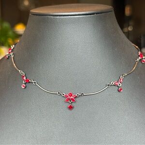 Vintage Givenchy Red Crystal Station Set Adjustable Gun Metal Color 18” Necklace